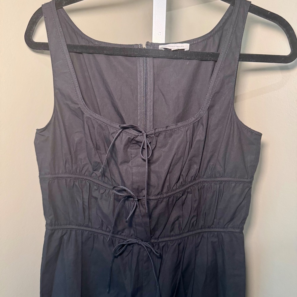 Rebecca Taylor Black Cotton Silk Tie Front Sleeveless Jumpsuit Size 4 Smocked
